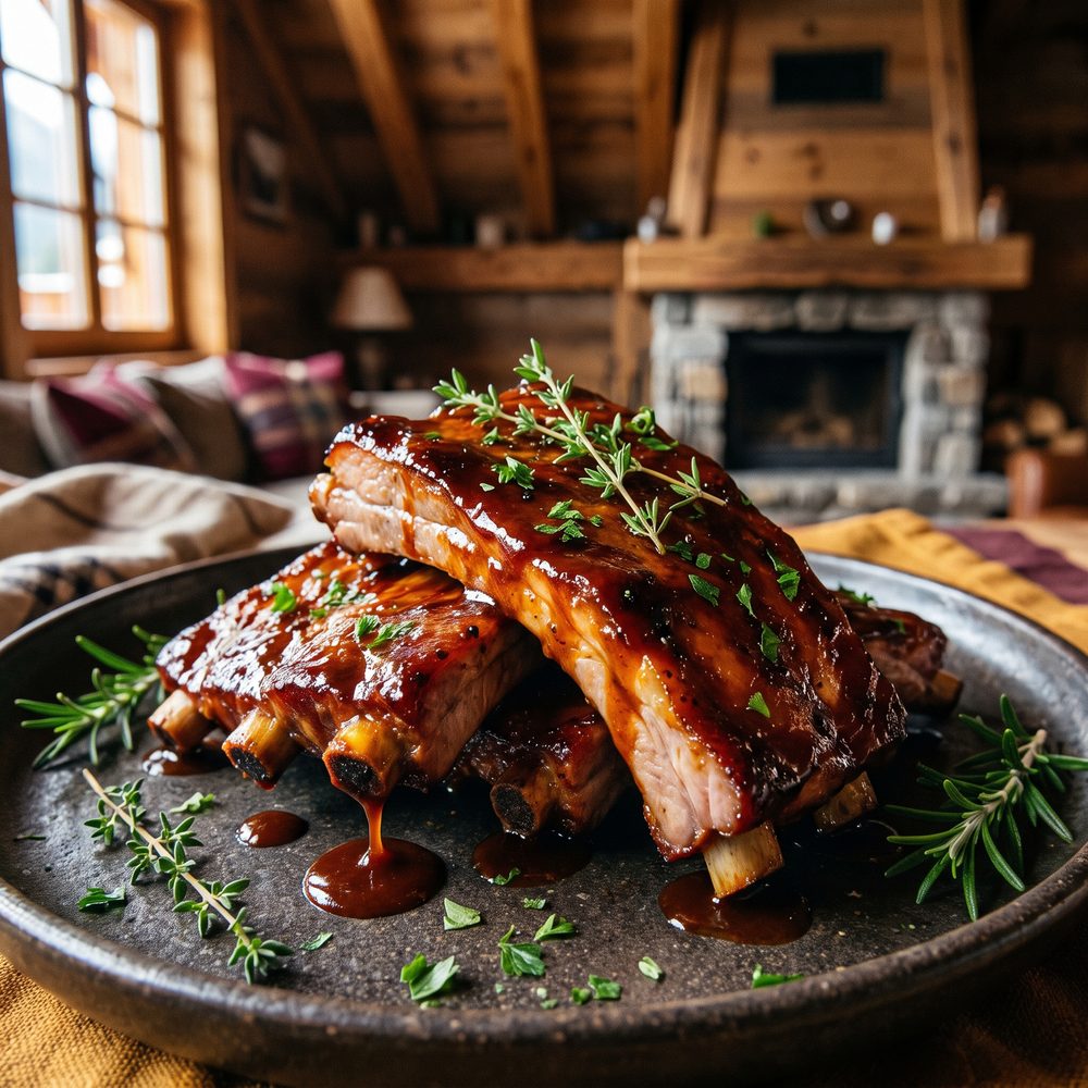 Ribs de cochon laqués au feu de bois