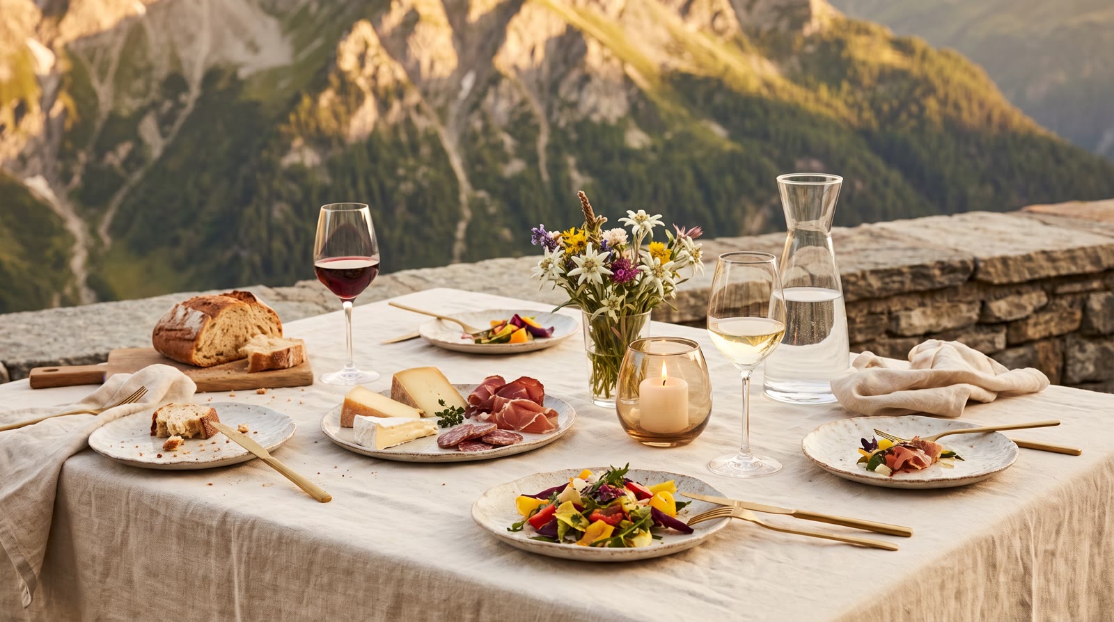 Planche de fromages et charcuterie, terrasse du Manoïre